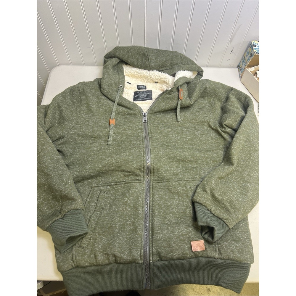 Buffalo David Bitton Hoodie Mens XL Green Sherpa Lined Zip Fleece Sweatshirt